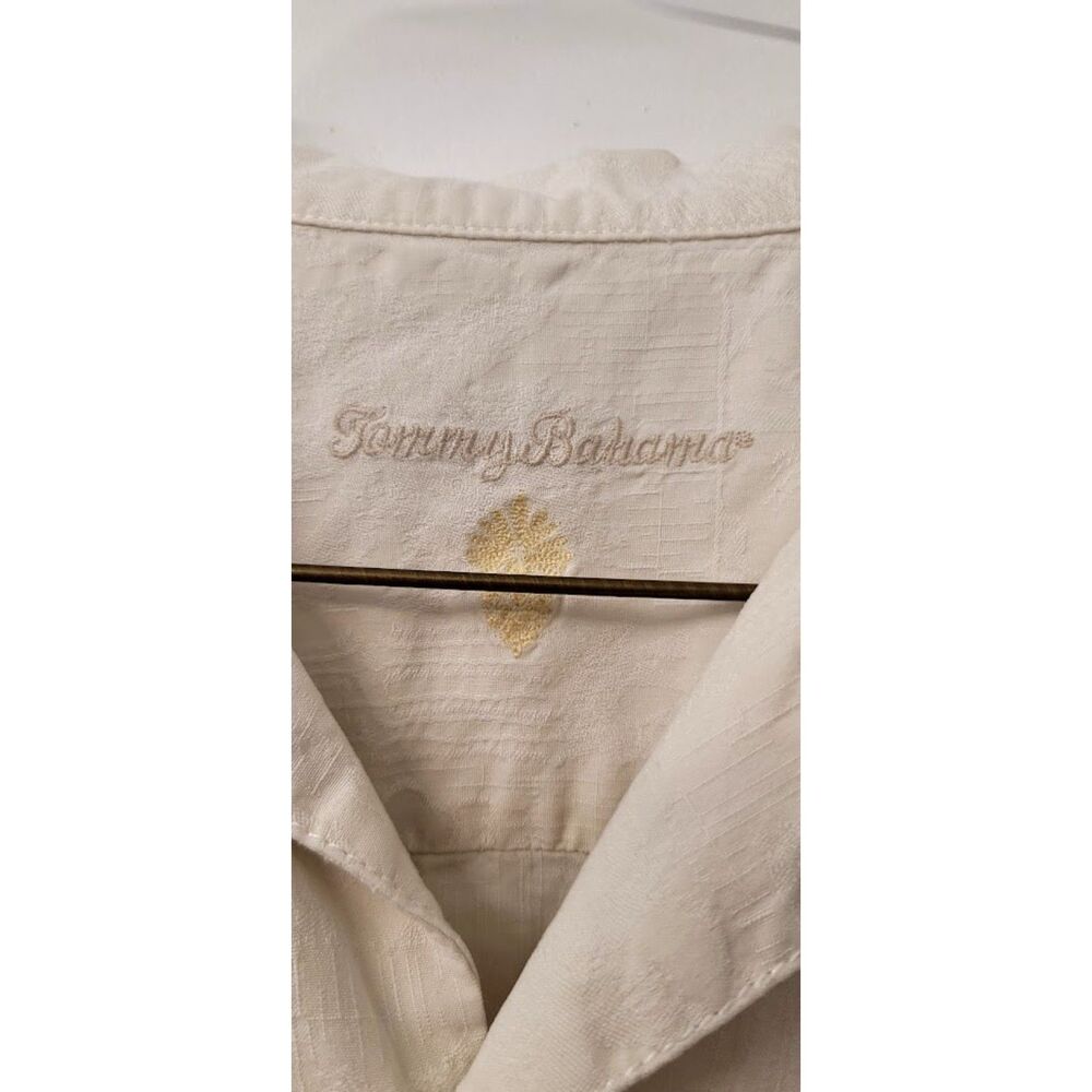 Tommy Bahama 100% Silk Cream White Button Front Short Sleeve Summer Shirt Mens L - Picture 3 of 7